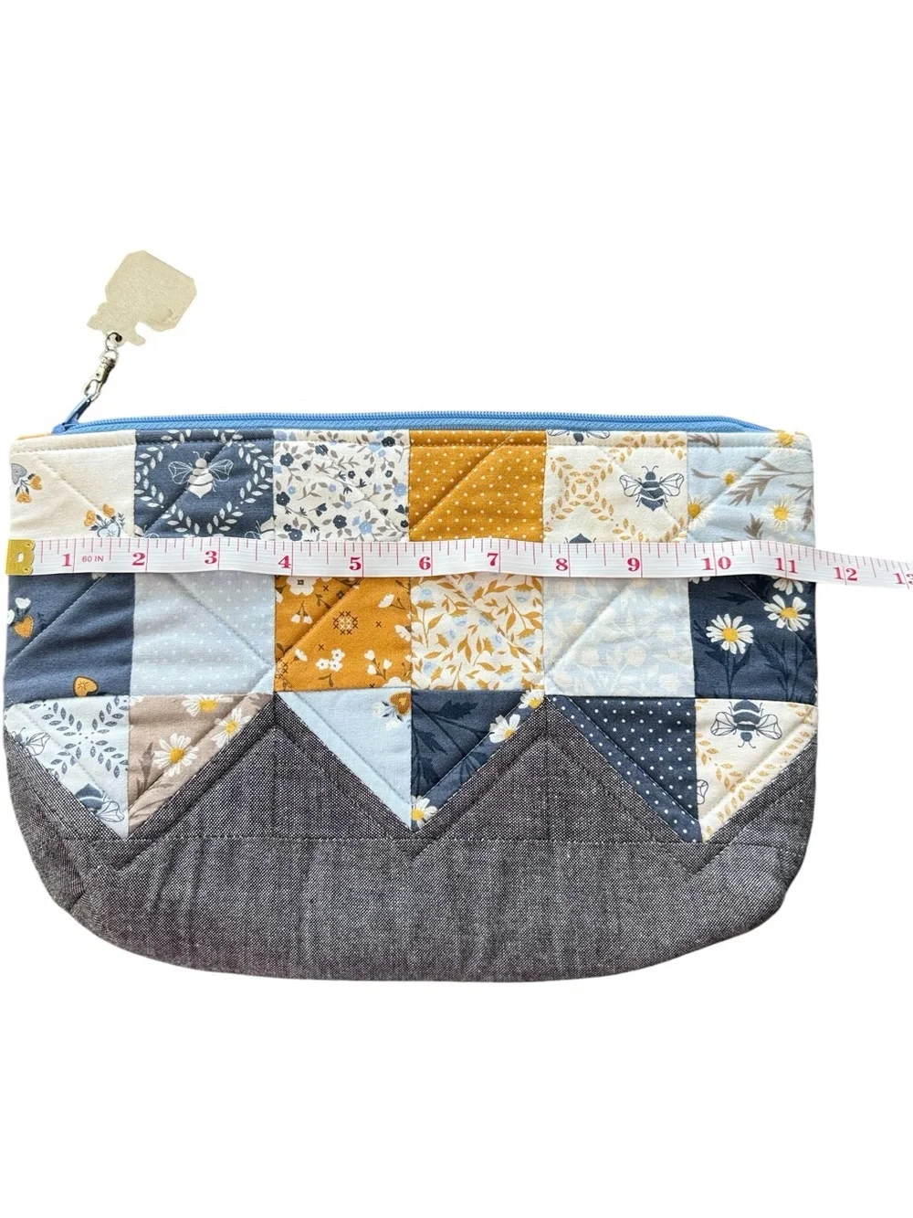 Handmade Quilted Wilma Pouch With Enamel Happy Pumpkin Charm 11”x8”